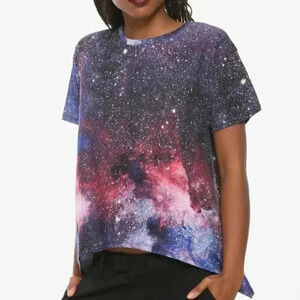 Galaxy Stardust Print Shark Bite Tee Hot Topic Midnight Hour